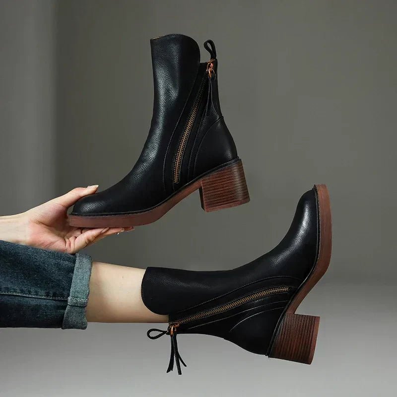 Zip-Up Ankle Boots With Block Heel