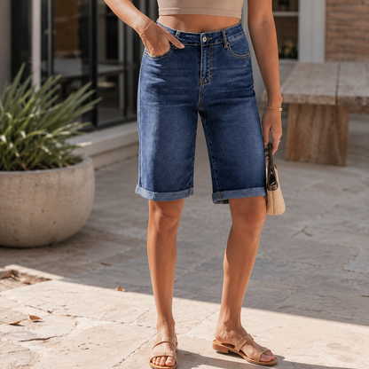 High Waisted Bermuda Denim Shorts