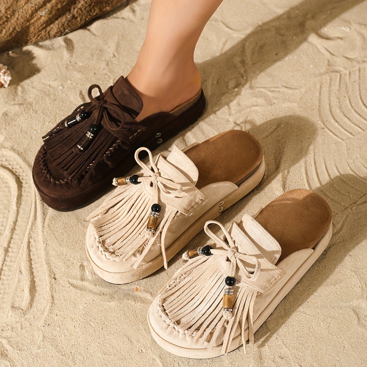 Fringe Bow Mule Slides