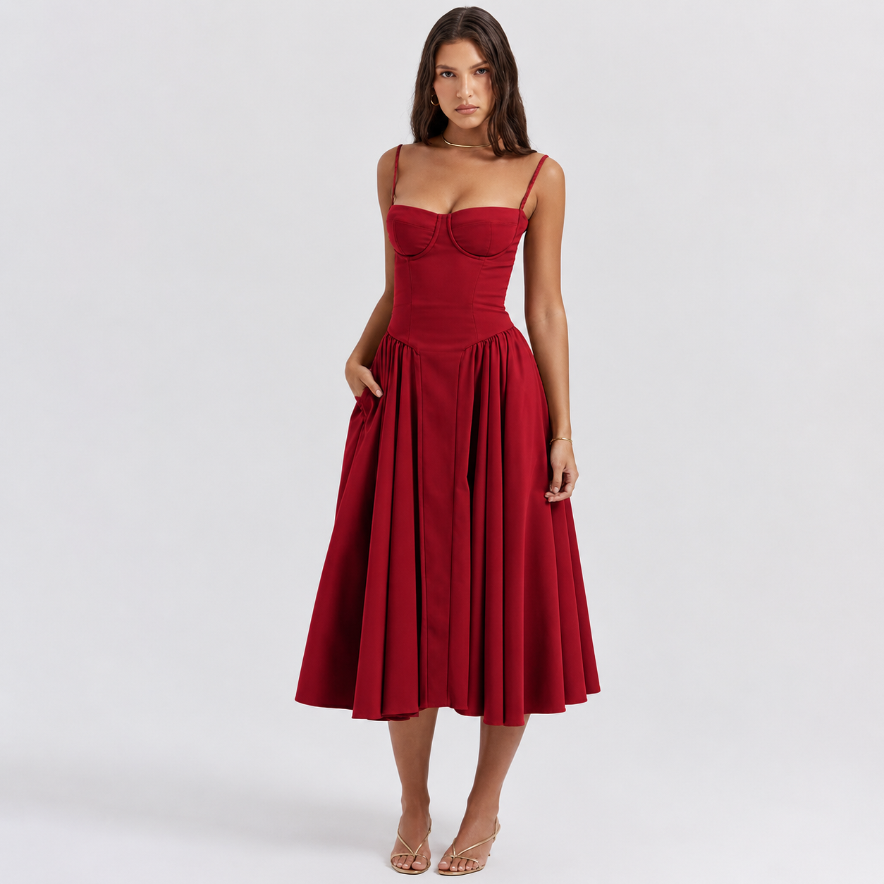 Elegant Corset Midi Dress with Adjustable Straps