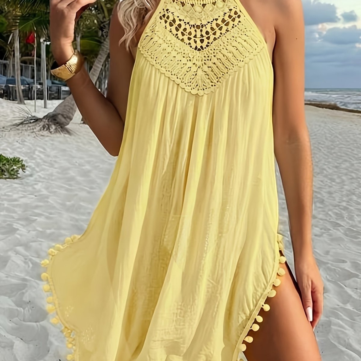 Crochet Halter Neck Beach Dress