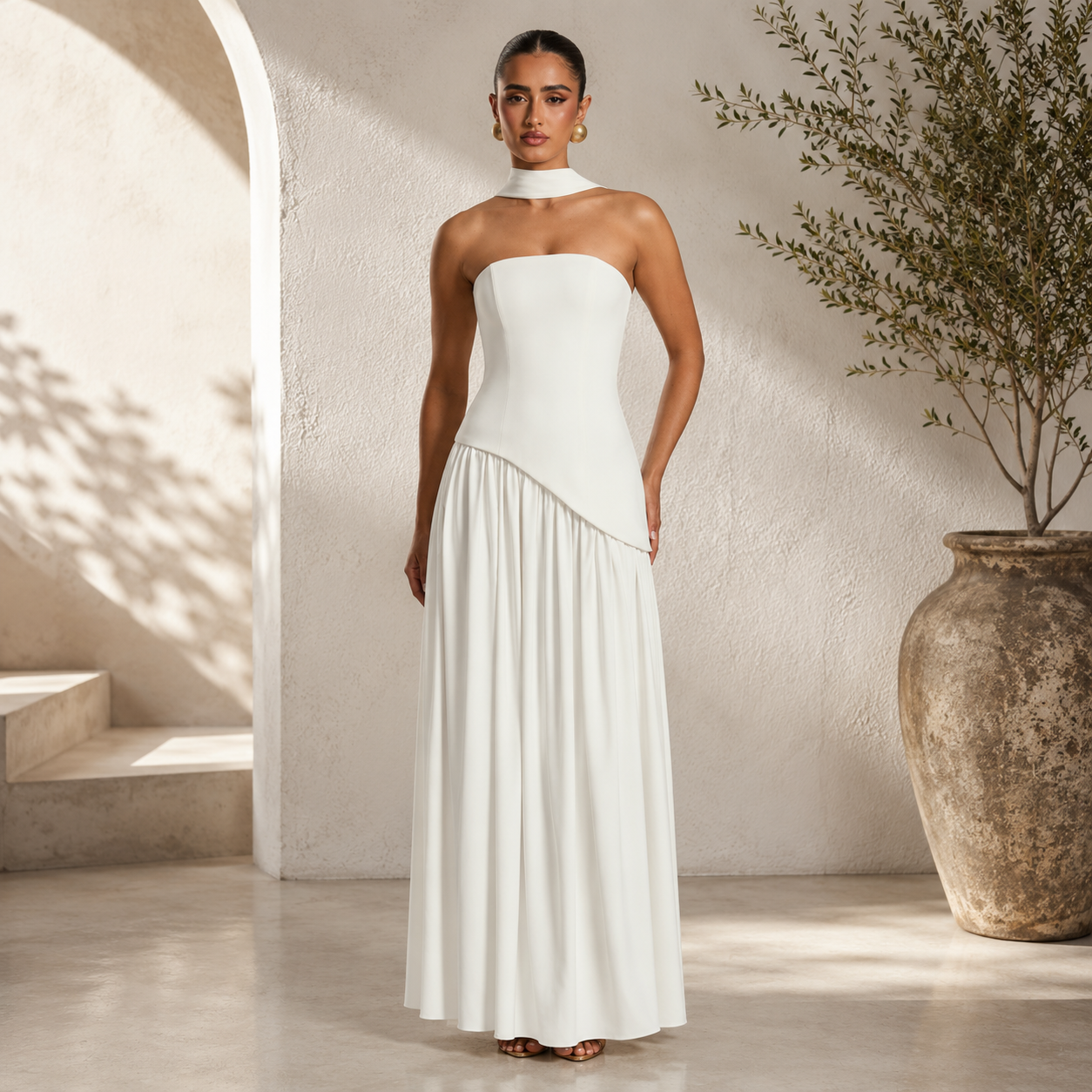 Strapless Asymmetric Split Maxi Dress