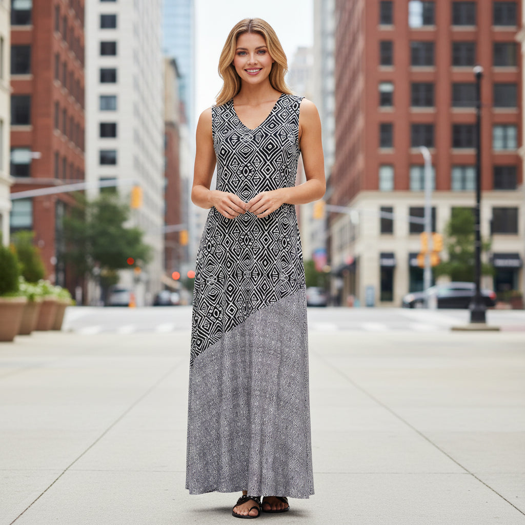 Vintage Printed Boho Splice Dress