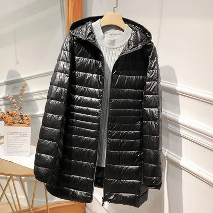 Quilted Hooded Longline Zip Puffer Coat