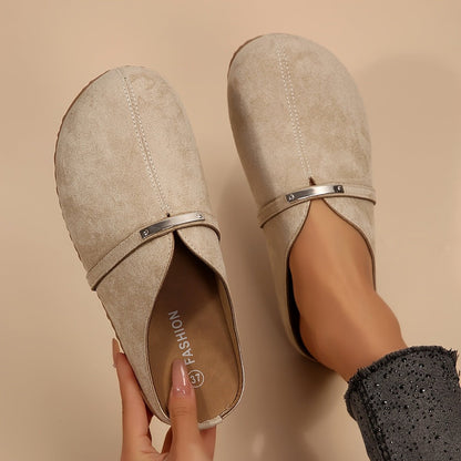Metallic Buckle Slip On Mule Flats