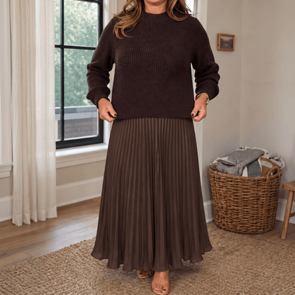 Kira | Women's Knit Pleated Maxi Dress with Flowing Skirt