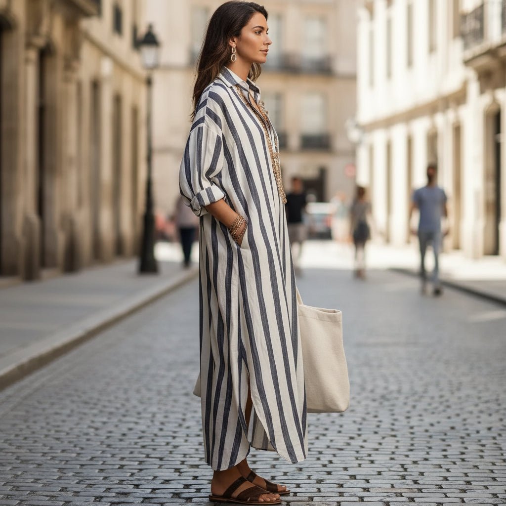 Gestreiftes Maxi-Hemdkleid