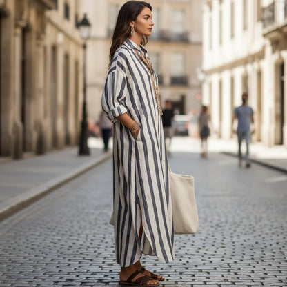 Gestreiftes Maxi-Hemdkleid