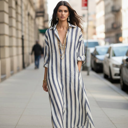 Gestreiftes Maxi-Hemdkleid
