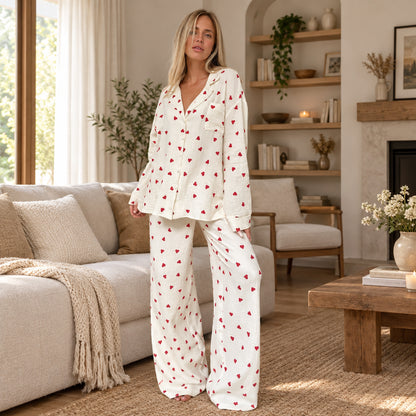Heart Print Two-Piece Pajama Set