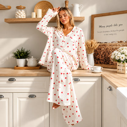 Heart Print Two-Piece Pajama Set