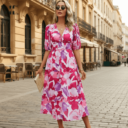 Vestido midi de escote en V fácil de combinar