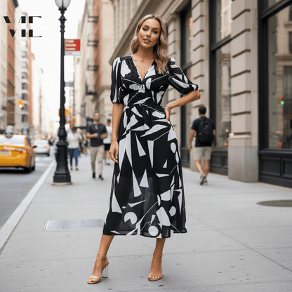 Vestido midi de escote en V fácil de combinar
