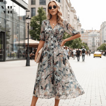 Vestido midi de escote en V fácil de combinar