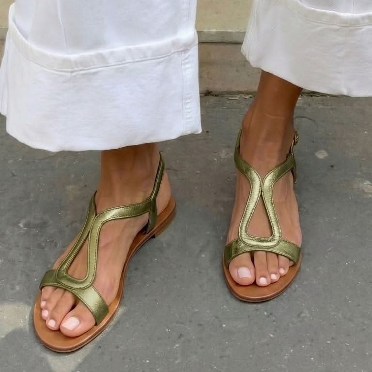 Polished Ankle-Strap Flat Sandals