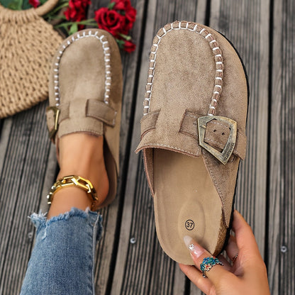 Retro Buckle Mule Flats