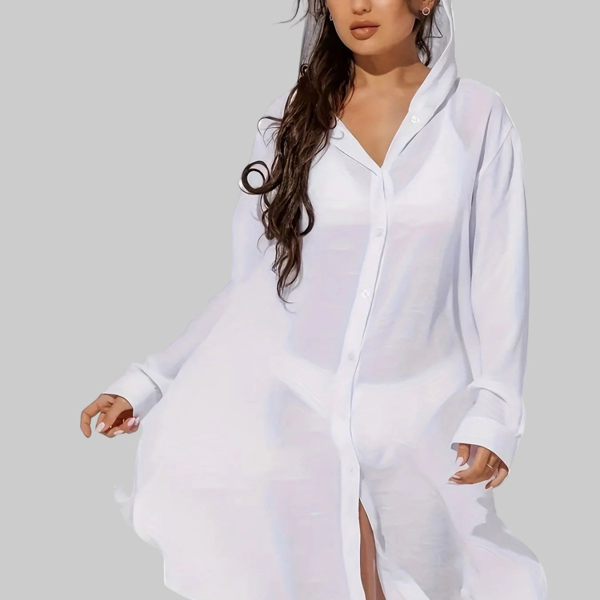 Hooded Button Beach Cover Up