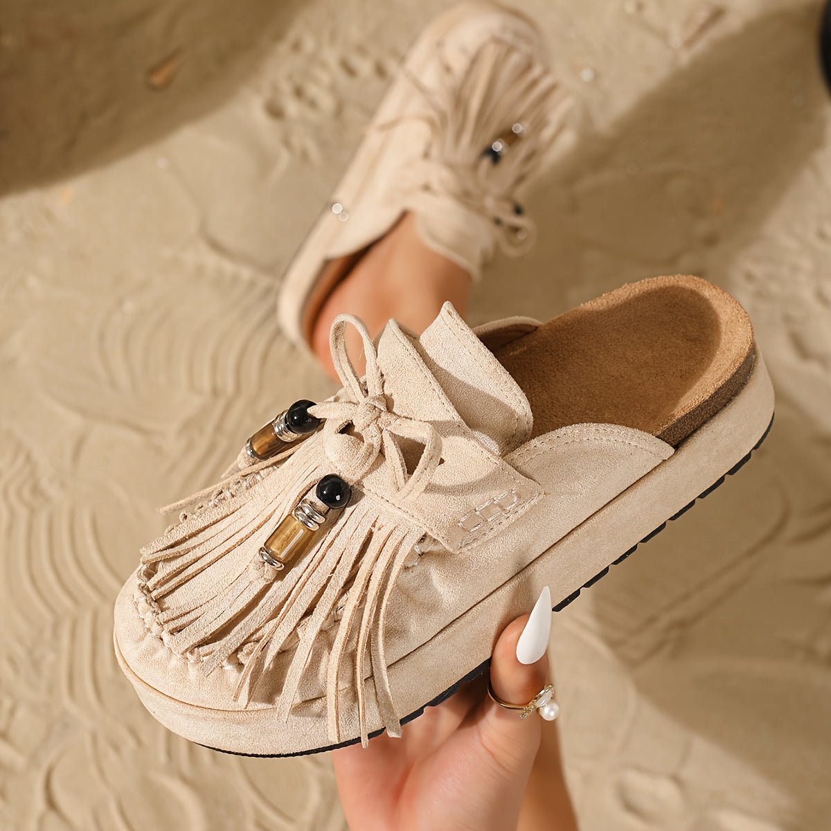 Fringe Bow Mule Slides