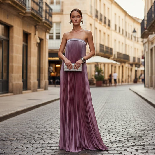 Soft Pleated Strapless Maxi Dress