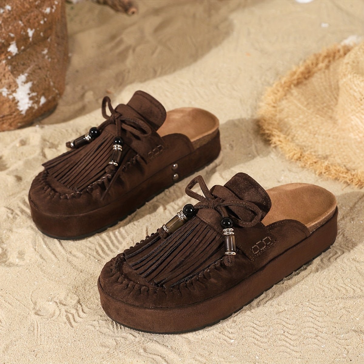 Fringe Bow Mule Slides