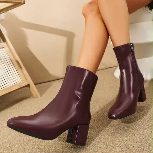 Block Heel Pointed-Toe Ankle Boots