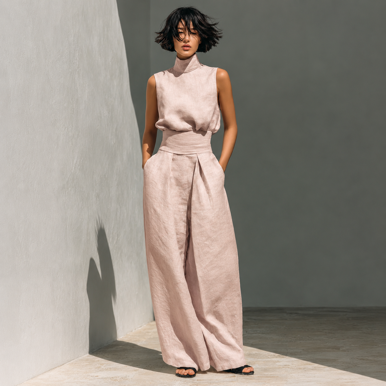 Sleeveless Blouse And Wide Leg Trouser Set