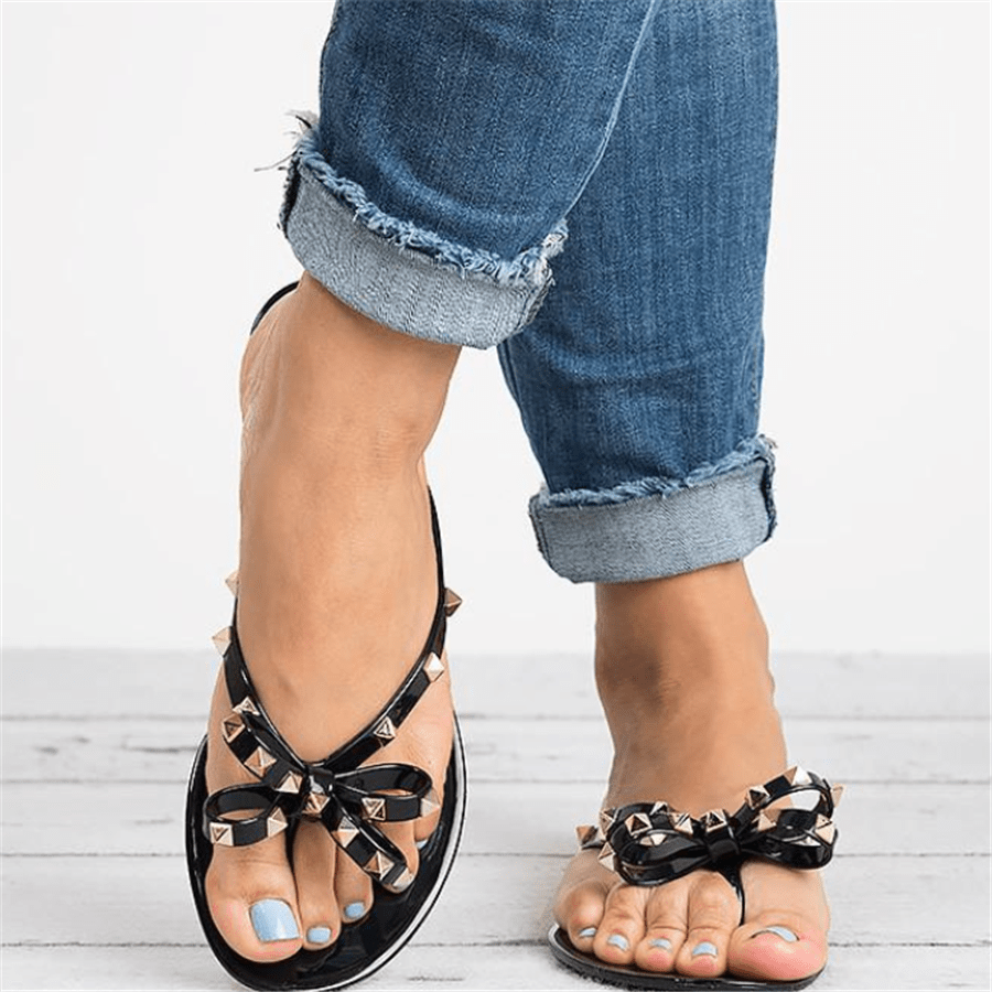 Gleaming Studded Jelly Bow Sandals