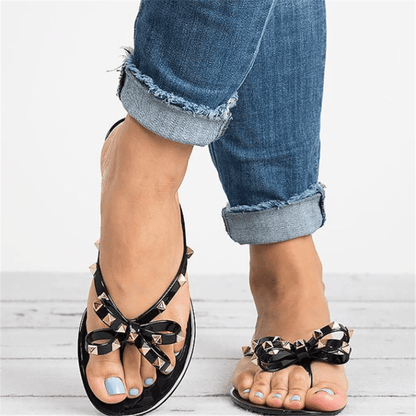 Gleaming Studded Jelly Bow Sandals