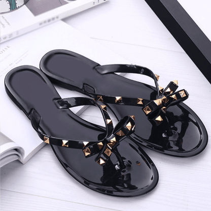 Gleaming Studded Jelly Bow Sandals