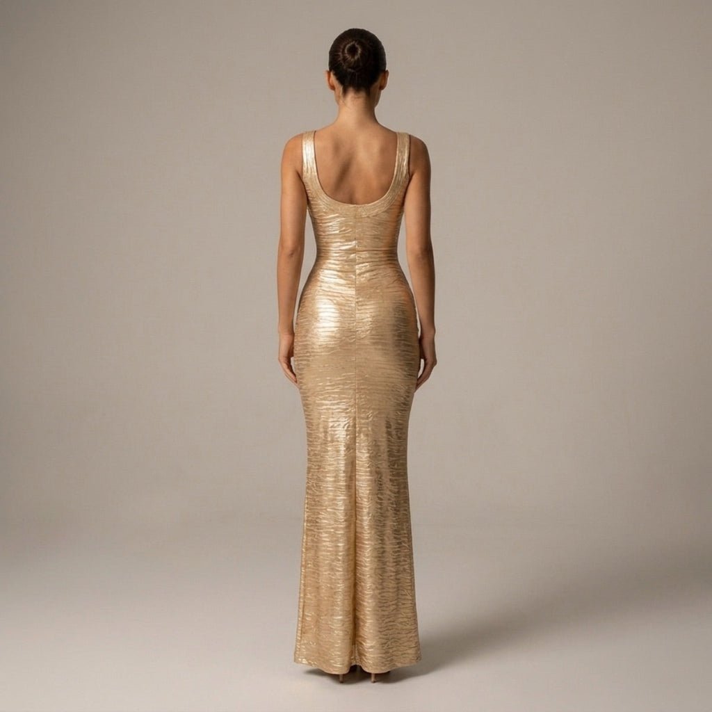 Metallic Sculpted Scoop Neck Maxi Dress