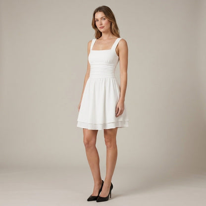 Ruched Square Neck Mini Dress