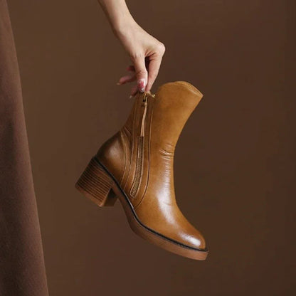 Block Heel Ankle Boots with Zip
