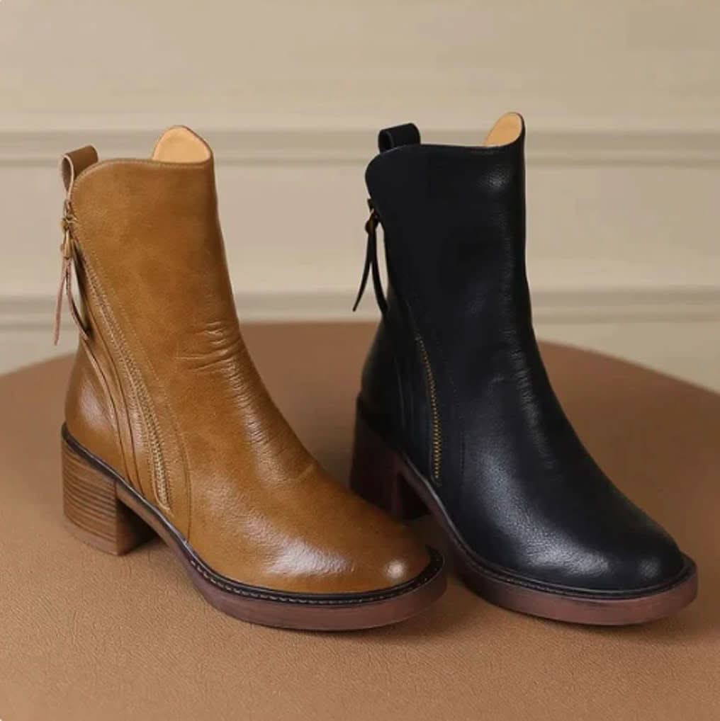 Block Heel Ankle Boots with Zip