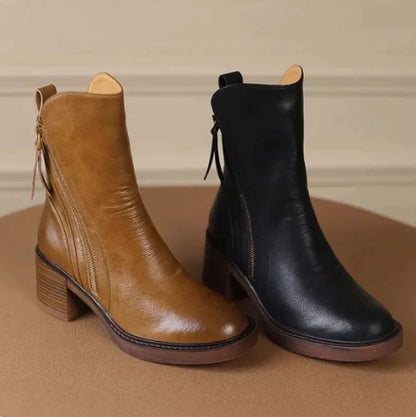 Block Heel Ankle Boots with Zip