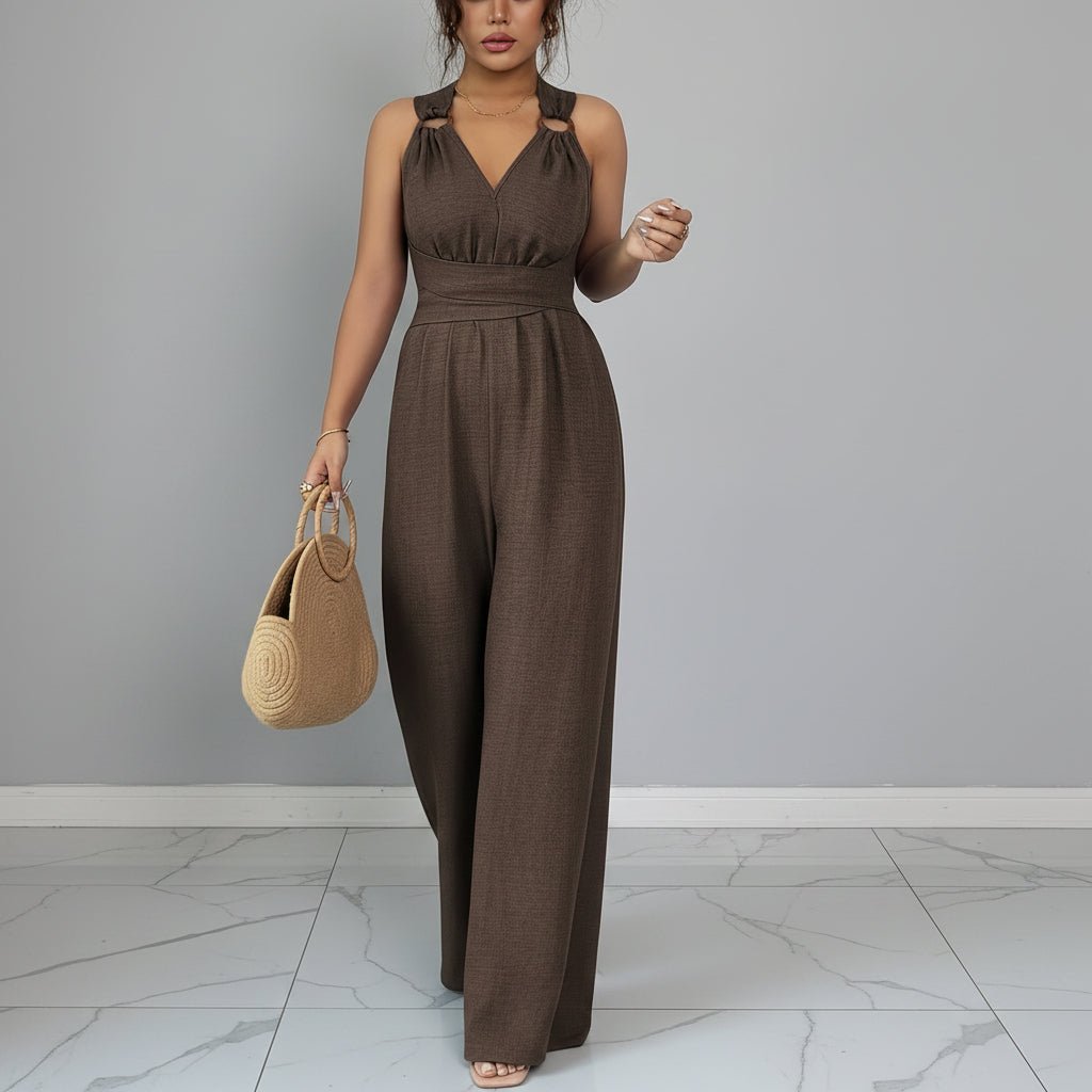 V Neck Wide Leg Jumpsuits