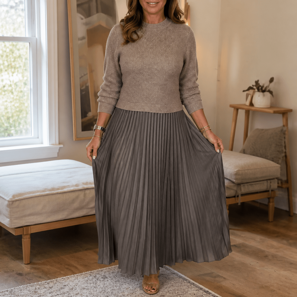 Kira | Women's Knit Pleated Maxi Dress with Flowing Skirt