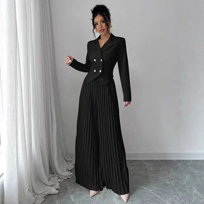 Pleated Wide Leg Pants Set