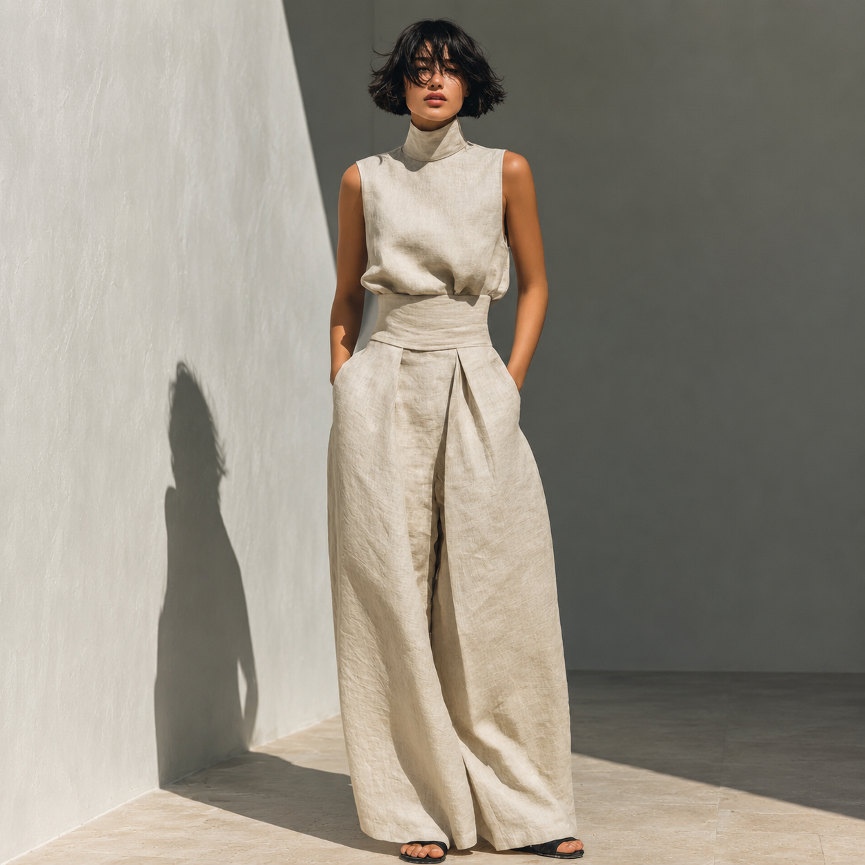 Sleeveless Blouse And Wide Leg Trouser Set