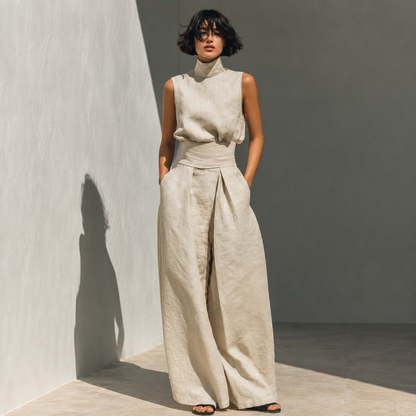 Sleeveless Blouse And Wide Leg Trouser Set