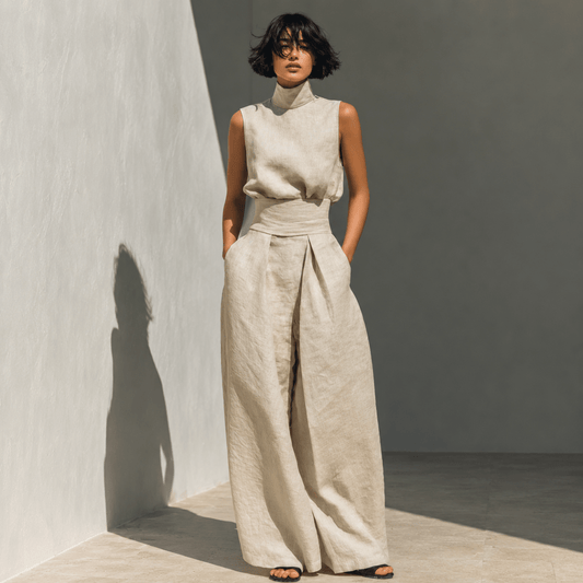 Sleeveless Blouse And Wide Leg Trouser Set