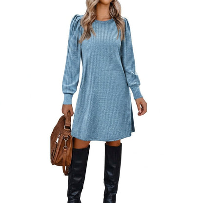 Kaia | Women's Ribbed Puff Sleeve Jumper Dress for Winter