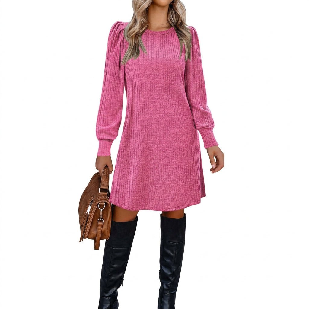 Kaia | Women's Ribbed Puff Sleeve Jumper Dress for Winter