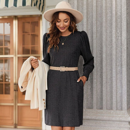 Kaia | Women's Ribbed Puff Sleeve Jumper Dress for Winter