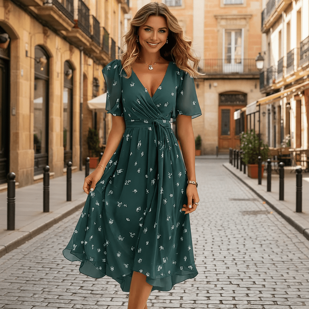Vestido midi envolvente favorecedor