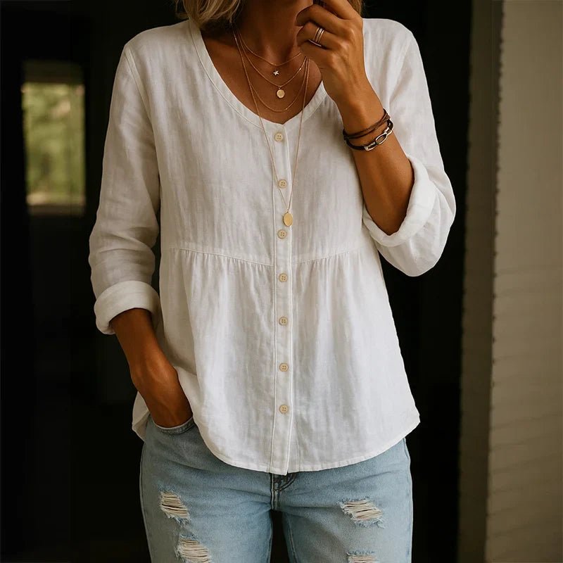 Breathable Linen Blouse V Neck