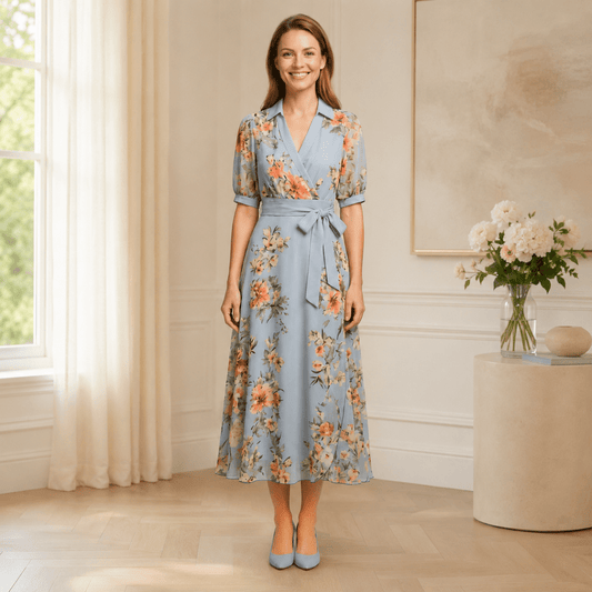 Vestido maxi cruzado con escote en V y estampado floral