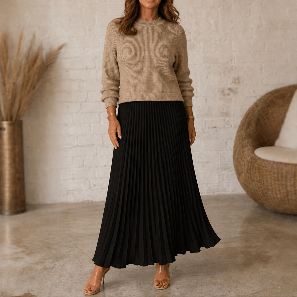Kira | Women's Knit Pleated Maxi Dress with Flowing Skirt