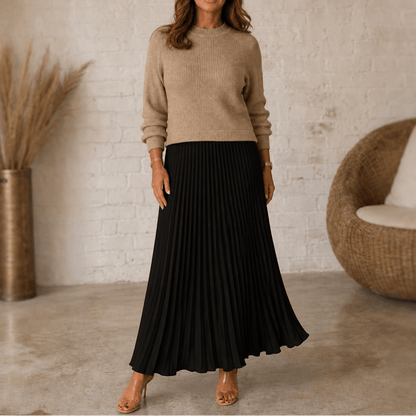 Kira | Women's Knit Pleated Maxi Dress with Flowing Skirt