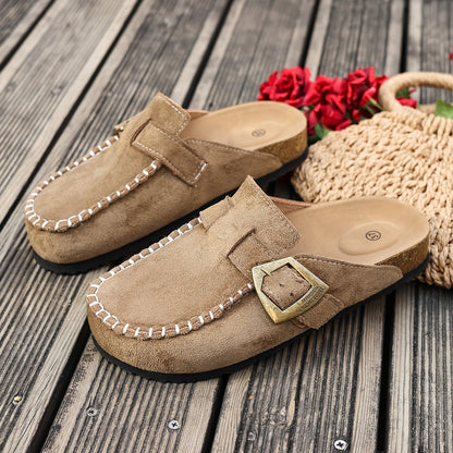 Retro Buckle Mule Flats