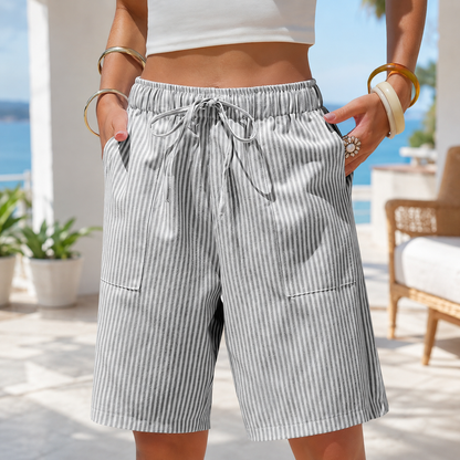 Striped Drawstring Bermuda Shorts